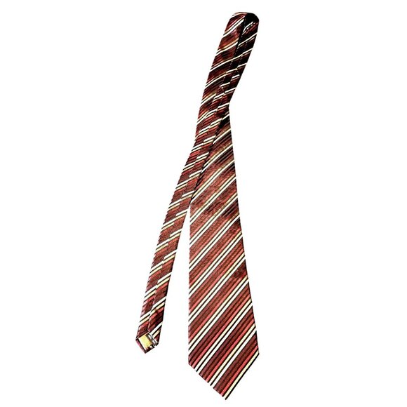 Roberto Villini Collezione Mens Striped Silk Tie Brown & Red - Picture 1 of 6